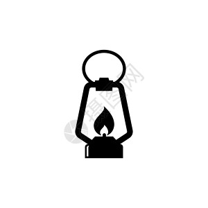 煤油火机野营煤油灯 平面矢量图标说明 白色背景上的简单黑色符号 用于 web 和移动 UI 元素的野营煤油灯标志设计模板设计图片
