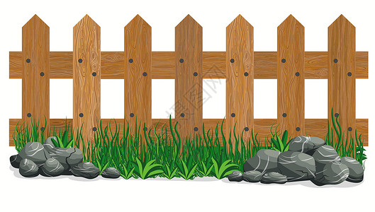 木托瓷杯木栅栏石和草 孤立的花园围栏 韦克托插画