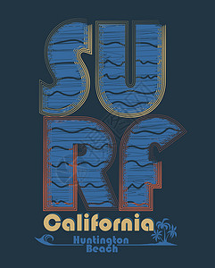 洛克韦海滩冲浪 T 恤图形设计 冲浪刻字加利福尼亚 韦克托插画