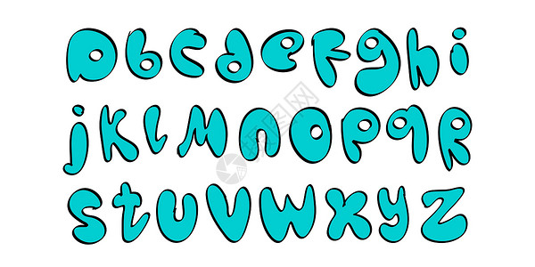 制凉茶字体蓝色涂鸦风格的手绘字体 带有圆形吹制字母的字母表 适用于明信片 海报 菜单设计或儿童读物 矢量图设计图片