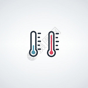 冷暖温度计 温度天气温度计刻度 在白色背景上孤立的恒温器气象学矢量插图插画