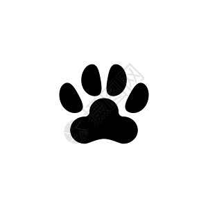 狗或猫爪印动物印记 平面矢量图标说明 白色背景上的简单黑色符号 用于 web 和移动 UI 元素的狗或猫爪印记标志设计模板背景图片