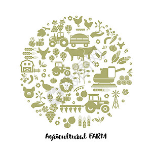 农业图标牧场哺乳动物国家风光手绘土地插图牛奶农场奶制品背景图片