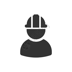 安全帽icon平面样式的建筑工人图标 白色孤立背景上的工厂员工矢量图解 建筑师经理经营理念设计图片