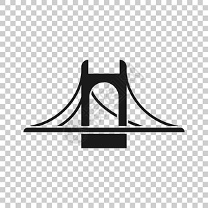 透明风格的桥梁标志图标 孤立背景上的吊桥矢量图解 道路经营理念街道金属平台障碍吊带建筑学渡槽绳索木头旅行插画