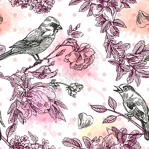 鸟与花插图亚麻绘画水彩唱歌动物园歌曲废料云雀动物群插画