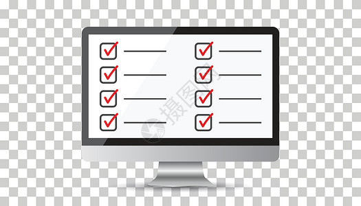 电脑软件图标与计算机的商务人士清单 检查列表图标平面矢量图网络技术商务手机工具笔记电话屏幕盒子插图插画
