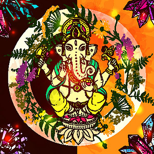 印度神矢量图和象头神偶像邀请函宗教创造力插图仪式精神文化艺术冥想插画