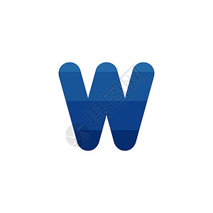 信上的字首字母 W 蓝色条纹标志模板 在白色背景上孤立的股票矢量图丝带商业字体插图品牌网络标签公司艺术标识设计图片
