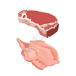 骨头上的肉牛肉和鸡肉设计插画