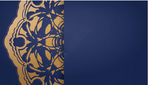 深蓝色横幅 有带有金首饰和标识或文字场所的曼达拉Mandala风格蕾丝花丝奢华邀请函海报圆圈装饰品墙纸冥想背景图片