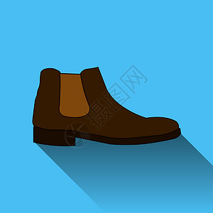 高跟皮鞋经典的切尔西鞋风格靴子图标与长长的影子隔离在蓝色背景平面设计矢量它制作图案插画