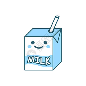 一盒牛奶平面样式的可爱牛奶图标 白色孤立背景上的奶昔矢量图解 卡通搞笑集装箱经营理念插图味道食物饮料娘娘腔甜点产品盒子乳白色绘画插画