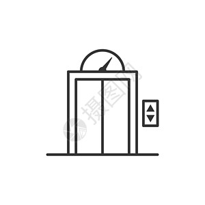 垂直电梯平面样式的电梯图标 在孤立的白色背景上提升矢量图解 客运经营理念门厅办公室反射注意力乘客公寓大堂运输旅行商业插画