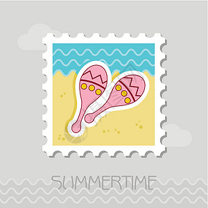 海姆斯海滩马拉卡斯扁棍乐器音乐邮戳舞蹈邮政韵律拉丁海滩邮票邮资插画