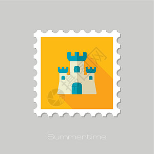 虎年儿童邮票沙沙城堡平面邮票 夏天 度假设计图片