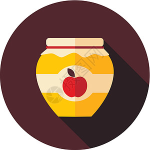 苹果果酱罐平面图标 有长阴影感恩收成食物标签标记水果插图收获甜点芳香插画