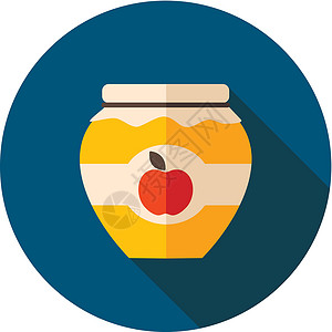 苹果果酱罐平面图标 有长阴影插图收成收获感恩芳香标签养护玻璃甜点食物插画
