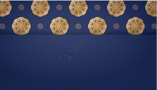 金色曼达拉图案和文字位置的深蓝色横幅背景图片