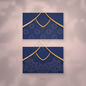 深蓝色的名片模板 有金色曼达拉模式 你的业务公司推广标签金属打印奢华酒店婚礼办公室横幅背景图片