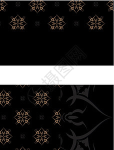 文化传媒名片黑名片上挂着奢华的棕色装饰品插画