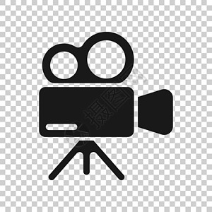 黑色电视平面样式的投影仪图标 白色孤立背景上的电影摄像机矢量插图 电影经营理念卷轴幻灯片生产娱乐运动摄影记录视频电视磁带插画