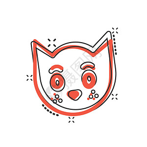 踢猫效应漫画风格中的猫头像 在白色孤立背景上可爱的宠物卡通矢量插图 动物喷洒效应商业概念图案绘画涂鸦爪子草图小猫荒野围巾织物卡通片插画