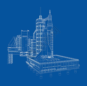 发射台上的太空火箭 韦克托飞船宇航员脚手架航班宇宙龙门架全体勘探车站绘画背景图片