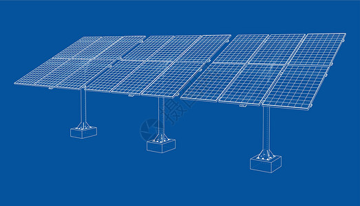 可替代能源太阳能电池板概念  3 的矢量渲染活力蓝图草图车站绘画阳光建造业电池框架太阳插画