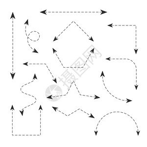 双箭头设置带有虚线可编辑笔划和可移动端点的图标 图表的几何箭头 在白色背景上孤立的股票矢量图团体插图黑色曲线运动圆形零售涂鸦绘画背景图片
