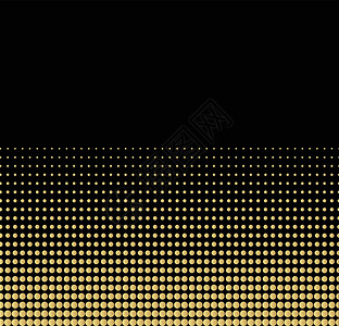 抽象半色调金色点缀背景 未来派的垃圾图案 点 波浪 用于海报 网站 名片 封面 标签模型 复古布局的矢量现代光学流行艺术质感黑色背景图片