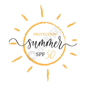 夏季化妆品防晒标签SPF 50 保护防晒夏季图标设计 紫外线符号  SPF 太阳星座 紫外线辐射插画