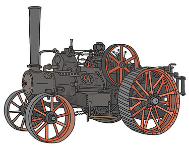 老式蒸汽牵引引擎场地汽船引擎机车耕作棕色卡通片机器农业黑色背景图片
