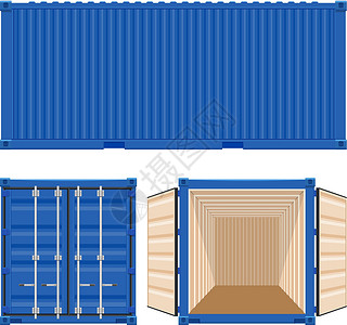 蓝色盒子以白色背景孤立的集装箱集装箱货物矢量图说明插画