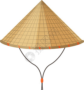 传统的亚洲锥形非拉帽 在东亚 南亚和东南亚 中国和越南普遍用于防晒和防雨 孤立在白色背景上的矢量图解插画