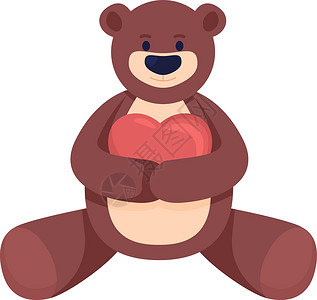 抱着熊娃娃带心脏半平面彩色矢量项的加熊插画