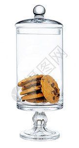 白纸上隔绝的 cookie 玻璃存储罐贮存小吃器皿玻璃罐白色背景图片