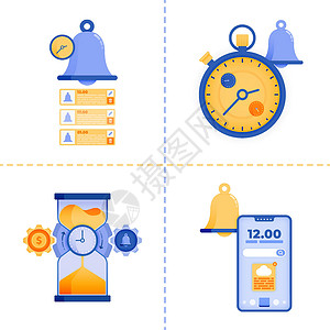 页面图时间 业务 4 0 技术和财务分析战略主题的标志符号设计 平面图标包模板可用于登陆页面 网络 移动应用程序 海报 横幅 网站 图插画