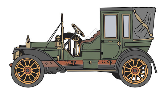 复古绿ca车辆敞篷车轿车卡通片绿色黄铜帆布插图红色运输背景图片