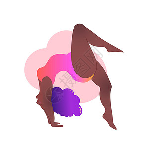 魅力瑜伽加大码黑色曲线女士正在上瑜伽课 在白色上孤立的矢量插图 身体积极 有魅力的非洲裔美国女人 向上弓或轮式训练多样性泳装姿势女性成人插画