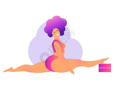 茨哈纳加上身材曲线优美的女士正在上瑜伽课 在白色上孤立的矢量插图 在线家庭锻炼概念 正体 分裂式 猴式或哈努马纳式女孩运动卡通片活动运设计图片