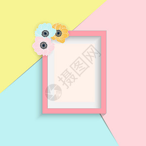 A4相框用于 A4 图像或带花海葵的文本的 3D 图片粉红色框架设计矢量插画