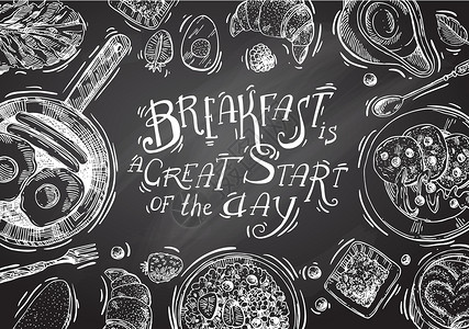 手工面包手工绘制的矢量插图 早餐是一个伟大的开端美食午餐厨房桌子面包餐厅咖啡横幅卡片香肠插画