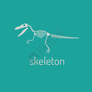 恐龙幼崽以绿色背景隔离的用于在衣着上印刷的巨虫骨骼 迅猛龙 幼龙骨架插画