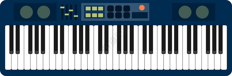 电子钢琴白色背景上显示的色平风格矢量灰蓝色蓝钢琴卷模拟合成器淡化器按钮 knobs插画