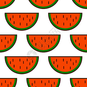 西瓜切片图案 夏日清新 美味的装饰质感 浆果甜点水果 新鲜有机食品平面矢量图背景图片