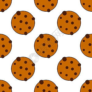 无缝饼干模式 白色背景上的平板风格矢量插图 巧克力芯片饼干背景图片