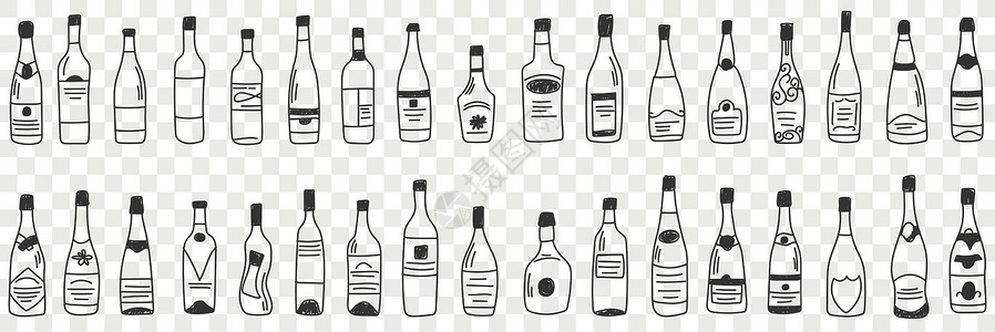 手绘一罐酒酒精涂面瓶装酒杯设计图片