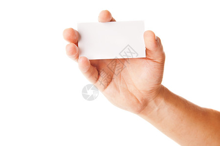 白牌素材男人手上的名片是白牌空白人士手臂塑料海报商业商务拇指推销员男性背景