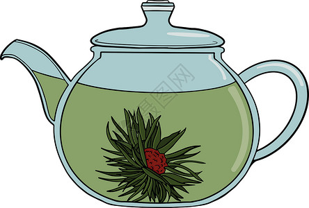 单支花茶叶收藏的彩色元素在图形样式 手绘矢量图解中菜单草本植物茶壶食物草图仪式咖啡店叶子玻璃植物插画